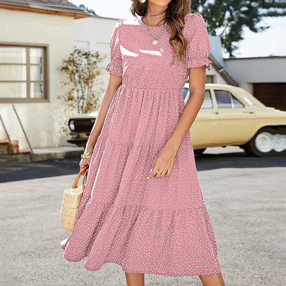 トップス MIUMIU Asymmetry Frilly Knit Long Tops tuduoms Womens Dresses Polka Dot Boho Floral Empire Waist